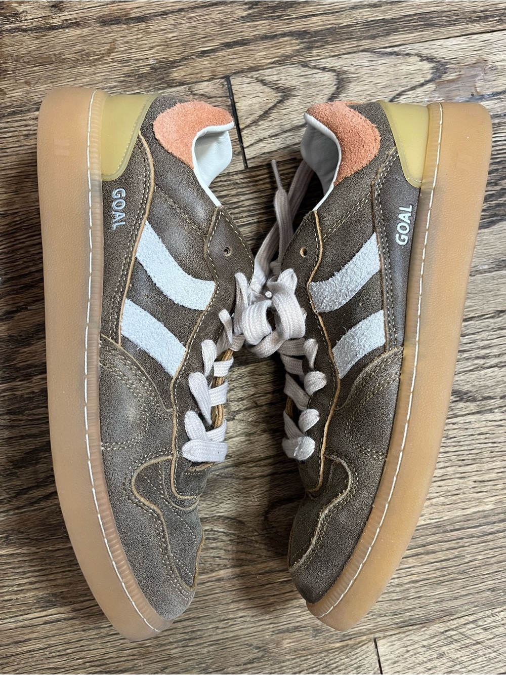 Coolway Men’s Brown Suede Sneakers with White Stripes and Gum Sole